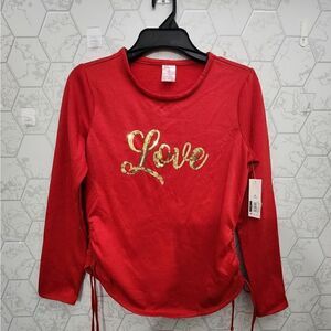 New Valentine's Day Sequins Junior Long Sleeve Shirt Junior Size M (7-9) Red